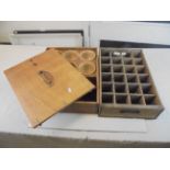 Wooden Tray / Crate with 24 sections together with a Lidded Wooden Storage Box