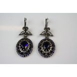 Pair of Silver CZ Renaissance style Drop Earrings