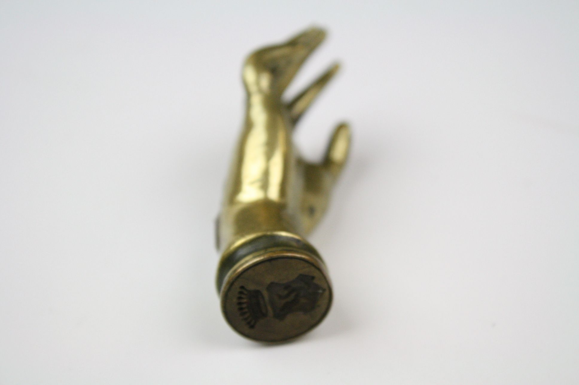 An antique brass wax seal in the form of a hand. - Image 3 of 3