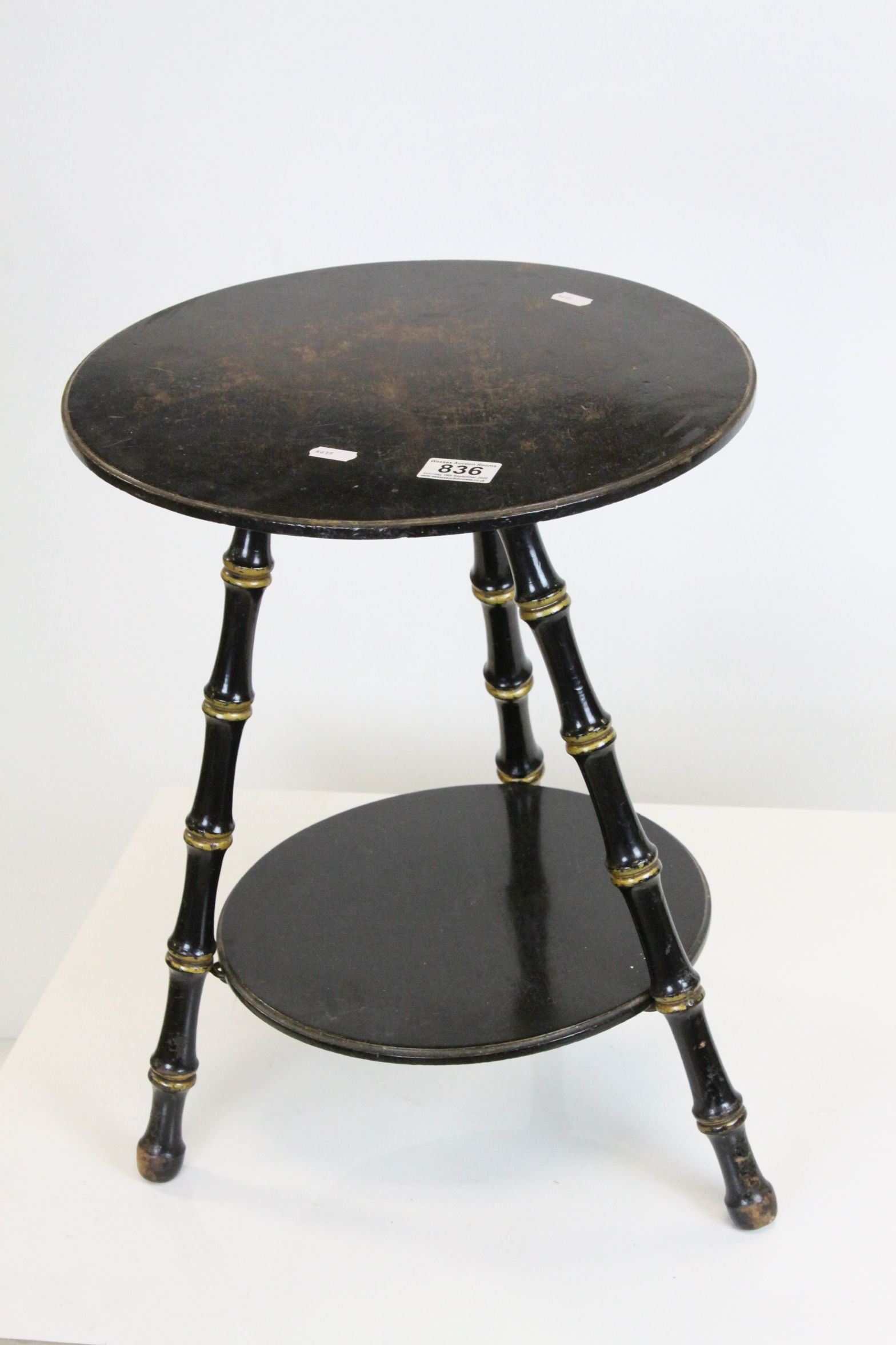 Late Victorian / Edwardian Circular Two Tier Table with Faux Bamboo Supports, 39cms diameter x 48cms