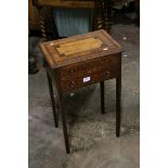 19th century Mahogany Sewing Table with Greek Key and other Inlay, Lift Up Lid