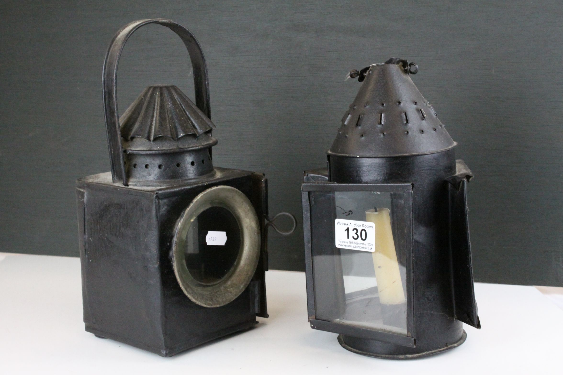 19th / Early 20th century Railway Lamp with burner, 30cms high together with another Lamp