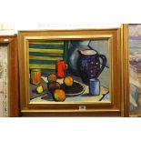 Ian Simpson, Oil Paining on Panel of Still Life Table scene, 34cms x 44cms, framed