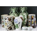 Portmeirion Botanic Garden Vase plus Two Lidded Jars together with Three Large Diamond Print &