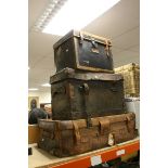 Large 19th century Leather Travelling Trunk, 70cms wide x 42cms high together with another Large