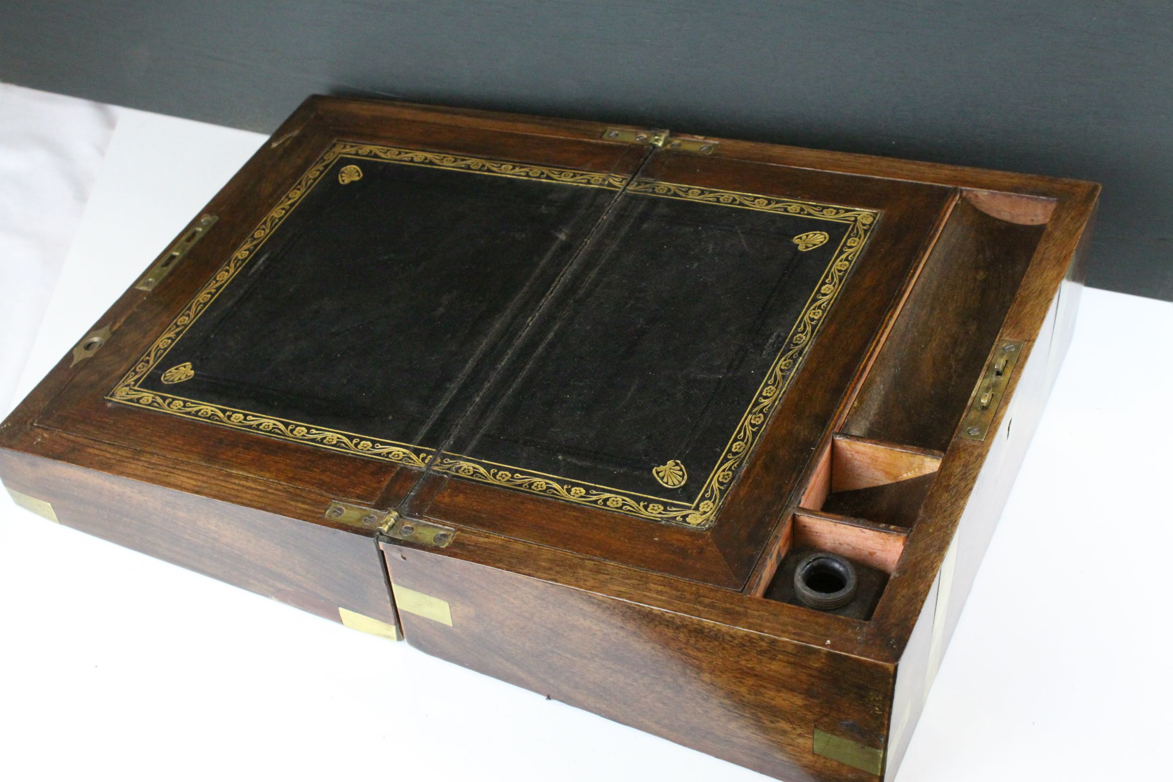19th century Brass Bound Walnut Writing Slope Box, 30cms wide - Image 2 of 7