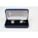 Pair of Silver and CZ Cufflinks, cased