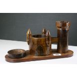 Early to Mid 20th century Walnut Desk Tidy in the form of a Castle, 36cms long