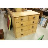 Victorian Pine Chest of Two Short over Three Long Drawers on plinth base, 111cms wide x 101cms high
