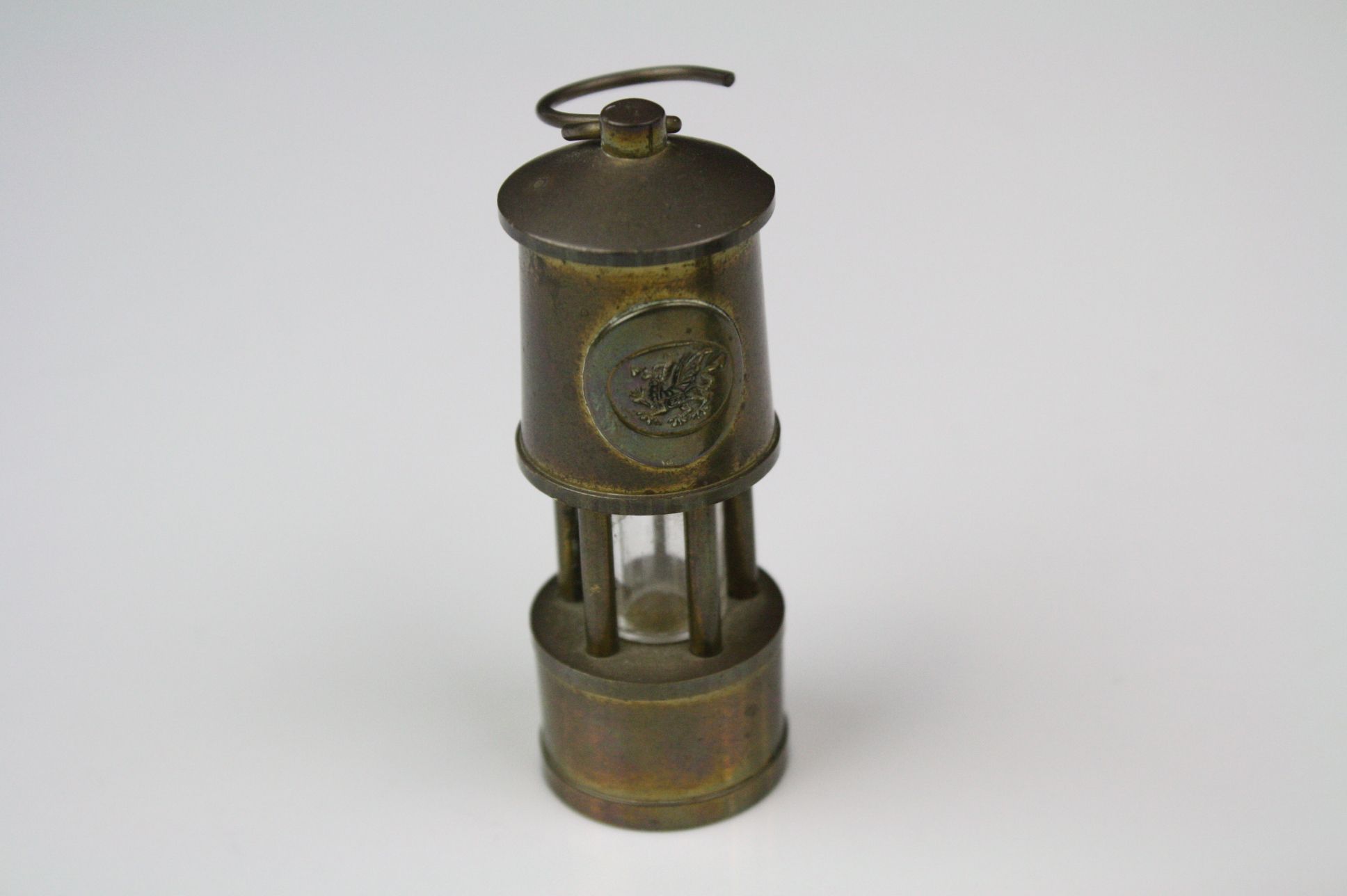 Miniature brass minors lamp together with a miniature flat iron. - Image 3 of 3