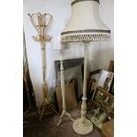 Two Cream Finished Standard Lamps plus a Bamboo Coat Stand