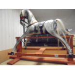 Fibreglass Grey Rocking Horse with Leather Bridle and Saddle, Horse Hair Mane & Tail, raised on a