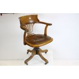 Late Victorian / Edwardian Oak Swivel Office Elbow Chair