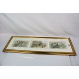 F.J.S Chatterton, Three Watercolours of Birds contained in one frame, all signed, each image 11cms x