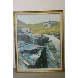 Elaine Jones. Two Oil Paintings on Canvas, House Beyond the Dunes and Waterfall, both signed and