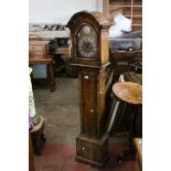 20th century Walnut Cased Grandmother Clock, the brass face with silver chapter ring having roman
