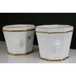 Pair of Vista Alegre Portugese Ceramic Planter, glazed white with gold edges, maker mark, 20th