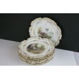 Set of Ten Victorian Cabinet Plates, all with hand painted scenes to centre signed A Bourne, 22cms