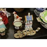 A group of ceramics to include 19th century ceramics, a French Faience pipe, a lustre mug,