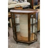1920's / 30's Walnut Bow Fronted Glass Display Cabinet with Two Glass Shelves 91cms wide x 116cms