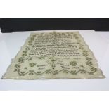 An early 19th century sampler titled second stage of life and dated 1825.