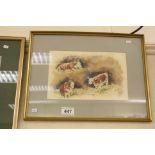 Signed Nora Howarth study of Hereford Calves Watercolour