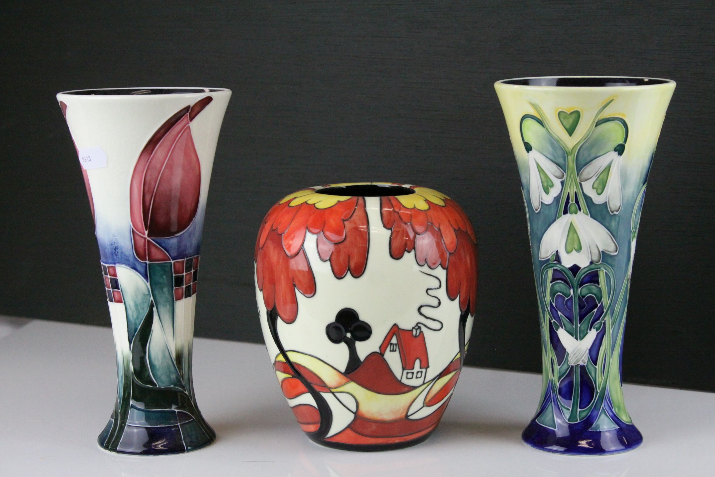 The Old Tupton Ware Vases with tube-lined decoration, one with Art Deco design by Jeanne McDougall