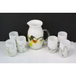 White Opaque Glass Lemonade Set comprising Jug and six matching glasses