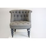 Modern Grey Button Back Upholstered Low Tub Chair