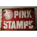 Vintage Metal Advertising Sign ' S&H Pink Stamps ', approx. 90cms x 60cms