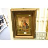 Gilt Framed Oil Painting study of Monkey figures in Military Costume, 22cms x 14cms