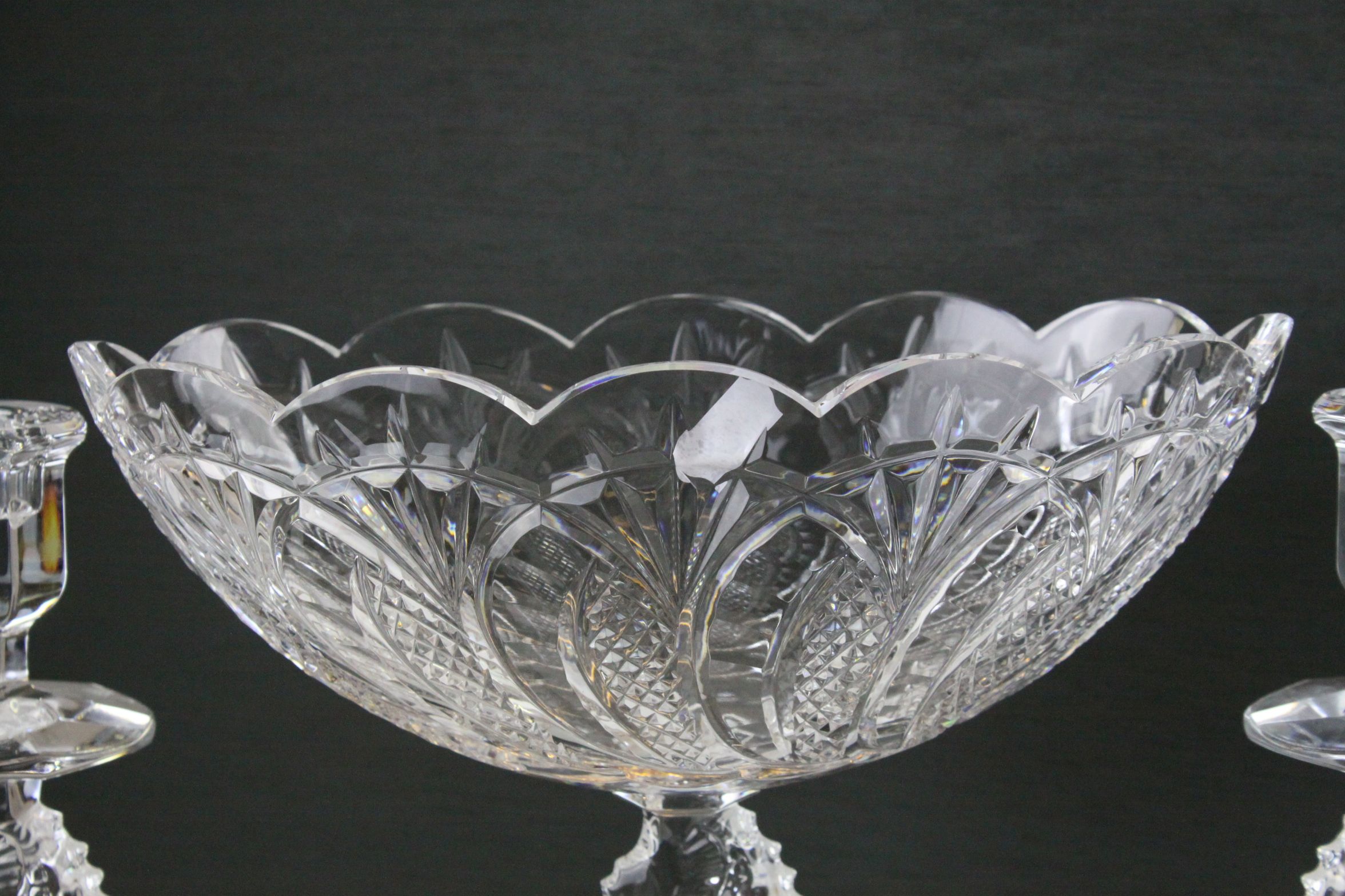 Waterford Lead Crystal Centrepiece Pedestal Bowl and Pair of Matching Candlesticks, all with - Image 2 of 8