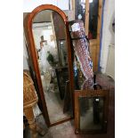 Mahogany Framed Tall Arched Top Mirror, 170cms high x 49cms wide together with another Framed Mirror