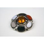 Silver Scottish Brooch set with large central citrine and hard stones