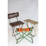 One vintage child's folding chair and two folding stools