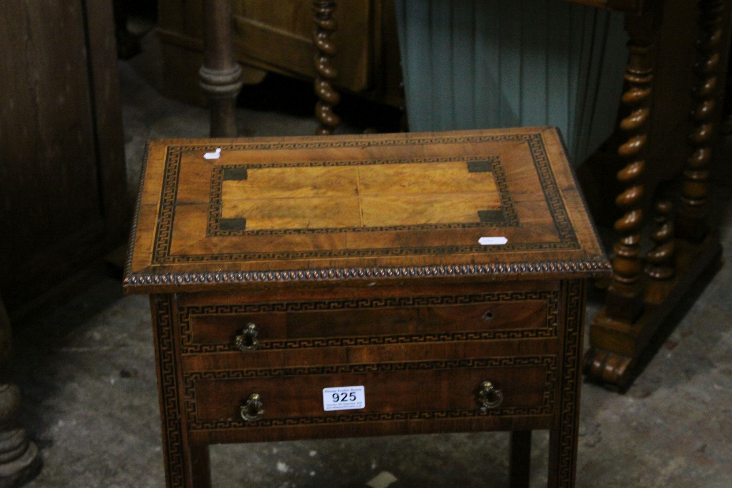 19th century Mahogany Sewing Table with Greek Key and other Inlay, Lift Up Lid - Image 2 of 5