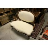 19th century Walnut Framed Two Seater Settee in the Louis XV Style with Upholstered Oval Back and