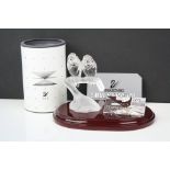 Swarovski Crystal 1987 Annual edition ' Lovebirds ' with title plaque, rosewood plinth and dealer