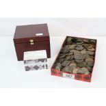 A collection of British pre decimal coins to include Victorian examples together with a boxed