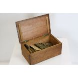Oak Box containing a large selection of postcards and photos