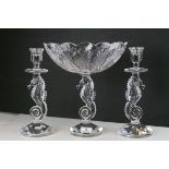 Waterford Lead Crystal Centrepiece Pedestal Bowl and Pair of Matching Candlesticks, all with