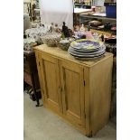Victorian Pine Cupboard, the two panel doors opening to reveal shelves, 85cms wide x 86cms high