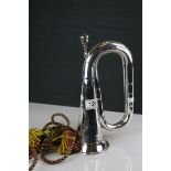 Early 20th century Silver Plated Bugle marked ' Premier 963 British made 21 77 ' with rope and