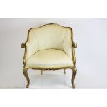French Style Gilt Wood Framed Tub Chair, upholstered in cream fabric