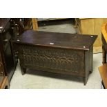 Small Oak Coffer, the front panel with a carved Gothic design, 92cms long x 46cms high