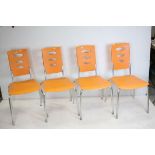 Retro Mid 20th centurty Set of Four Italian Kyomi Design Stacking Orange Plastic and Chrome Chairs