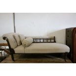 Edwardian Chaise Lounge upholstered in cream fabric with two matching cushions and a bolster
