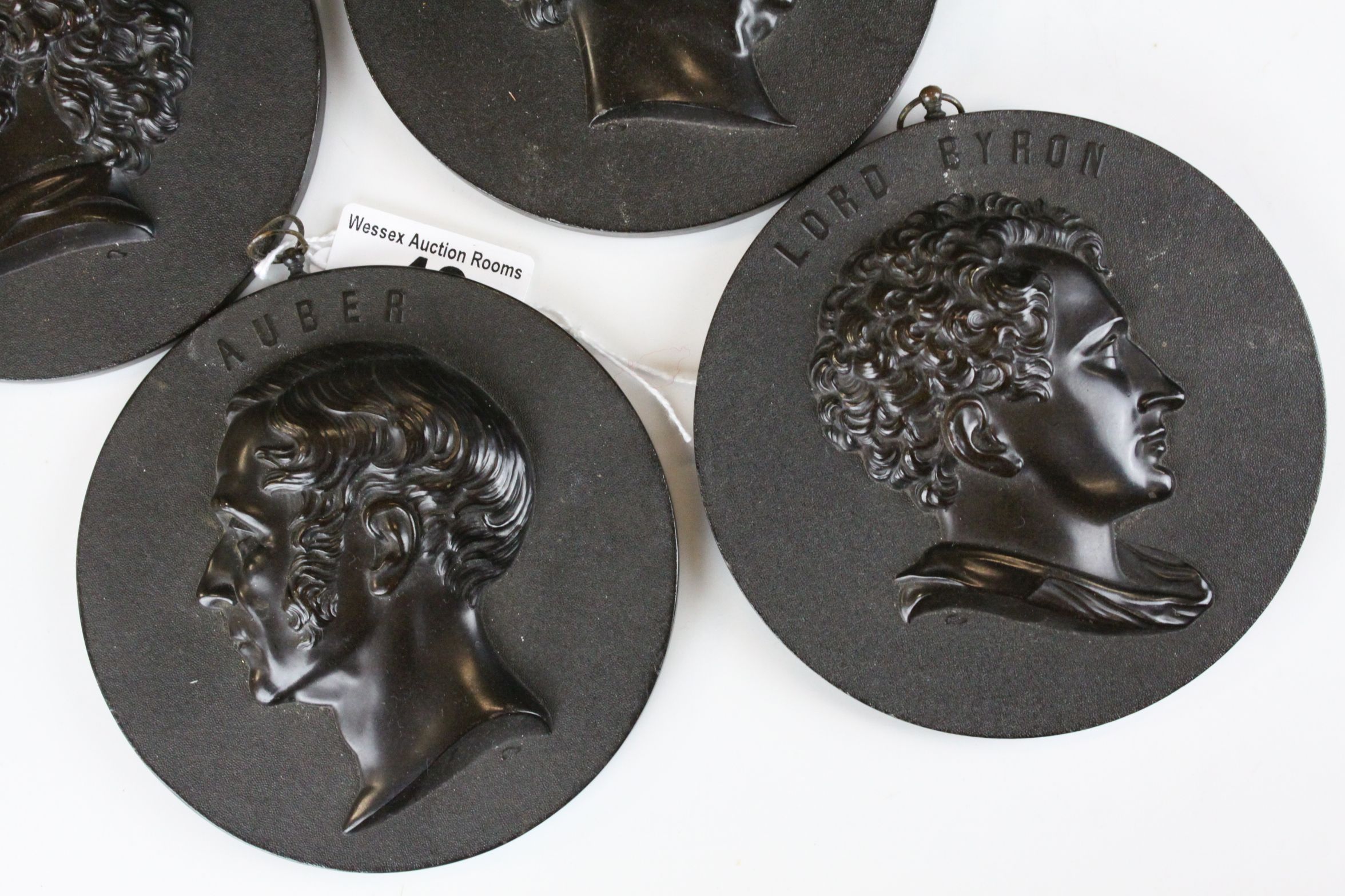 Four Bois Durci Circular Plaques - Lord Byron, Auber, Goethe and Shakespeare - each 11.5cms - Image 3 of 4