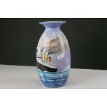 Vase depicting the Titanic handpainted by Moorcroft Artist Peter Graves, 21cms high