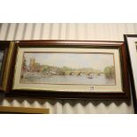 Robin Davidson, framed and glazed scenic river scene at Henley on Thames, 23cms x 66.5cms